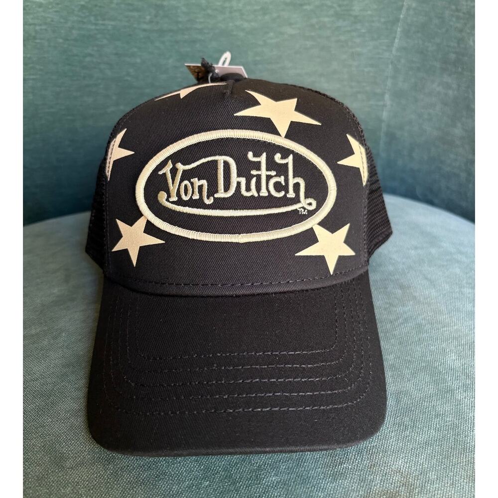 Von Dutch Americana Trucker Hat - Black, White Stars, NWT